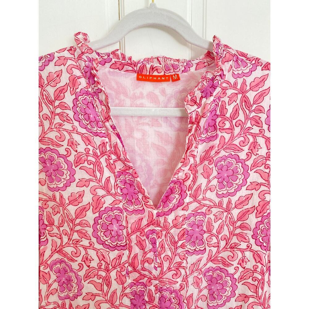 OLIPHANT Tuckernuck Long Sleeve Blouseon Yoke Mini Short Dress Malta Pink Print - Picture 7 of 9